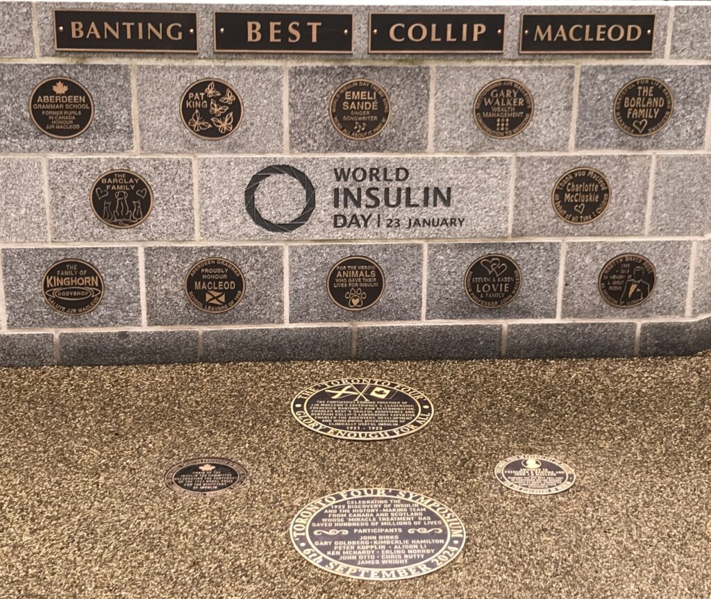 The world's first memorial to bear the names of all four of the Toronto based scientists who developed the first medically useable insulin in 1922